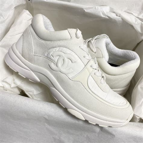 chanel cc logo triple white sneakers|chanel shoes uk.